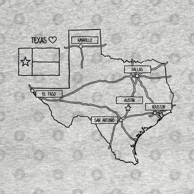 Texas State Map Black Outlines by azziella